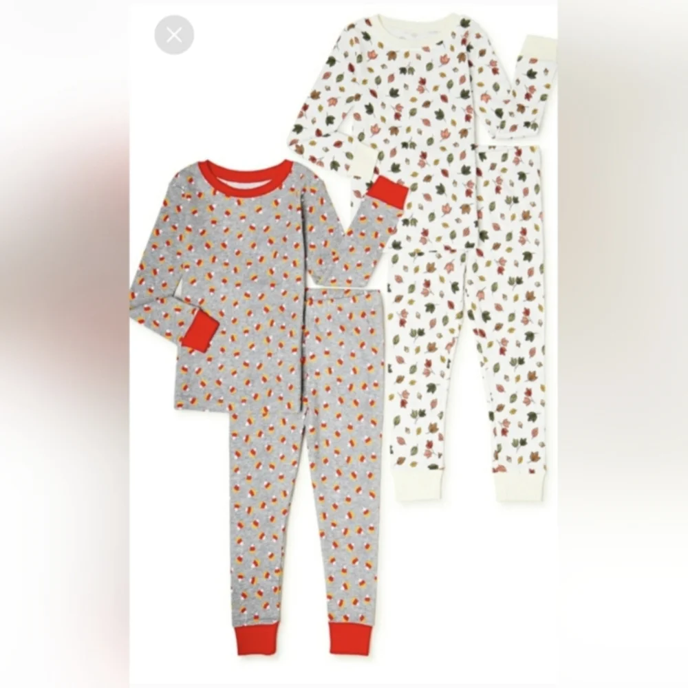 New Way To Celebrate 2 Fall Leaves & Halloween Candy Corn Pajama Sets 3t